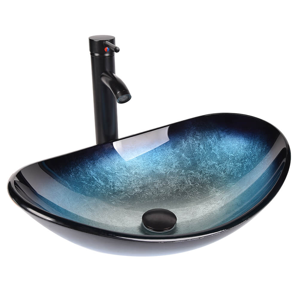 Stylish Oval Glass Basin Ocean-Blue & Silver Green GB0005