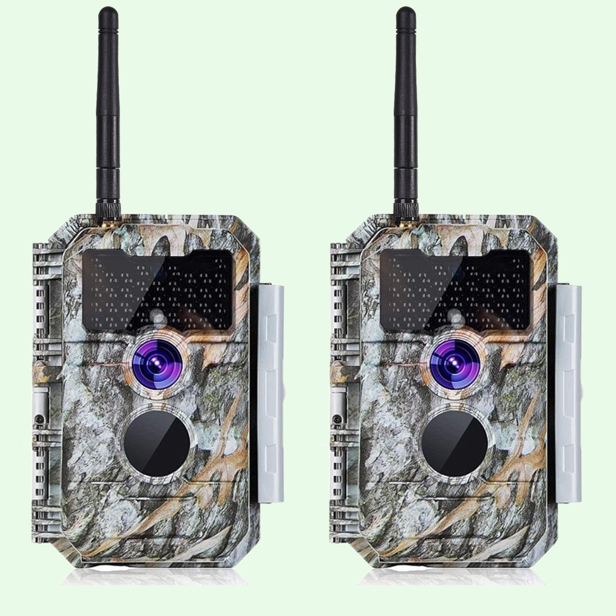 2-Pack Wireless Bluetooth Wildlife Trail Camera with Night Vision Motion Activated 32MP 1296P Waterproof Stealth Camouflage for Hunting, Home Security | W600