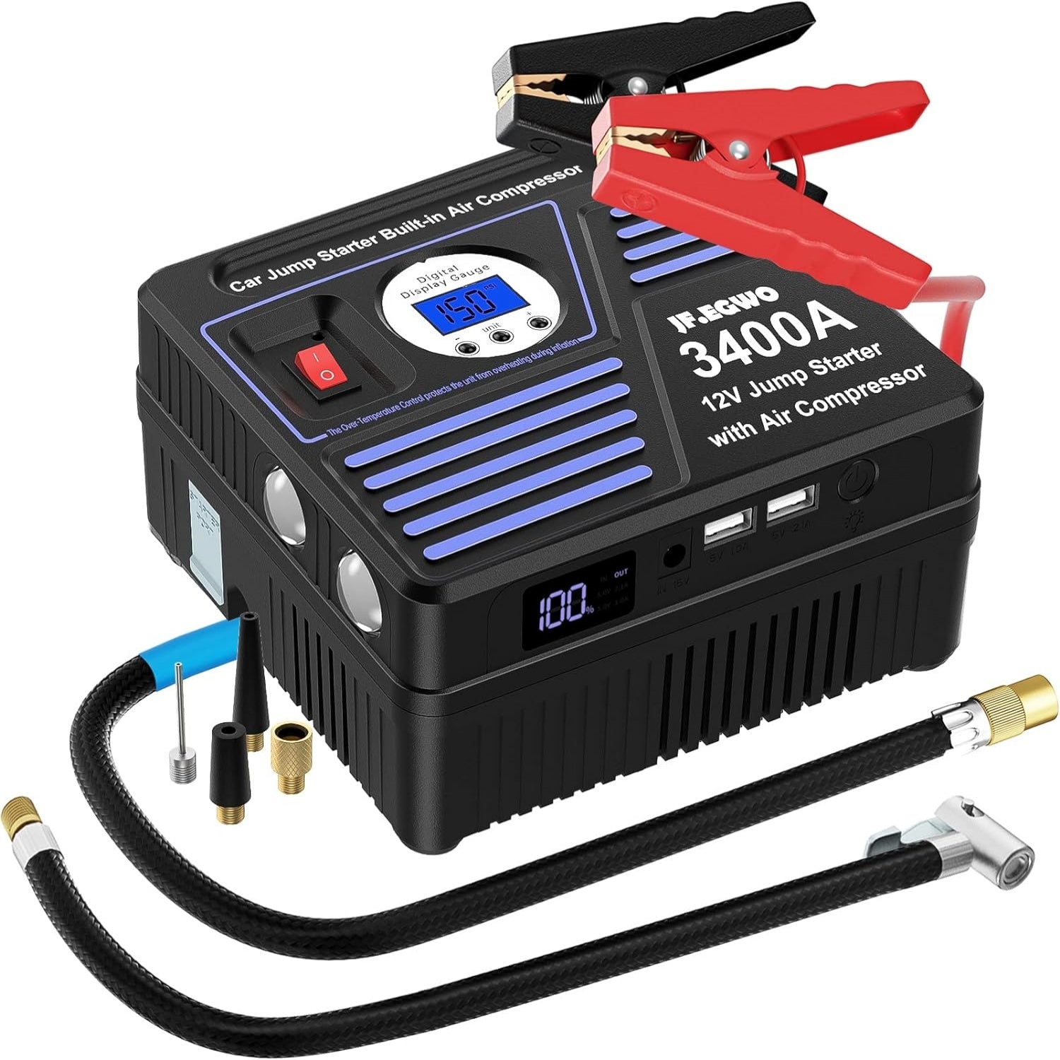 JFEGWO 3400A Jump Starter with Air Compressor