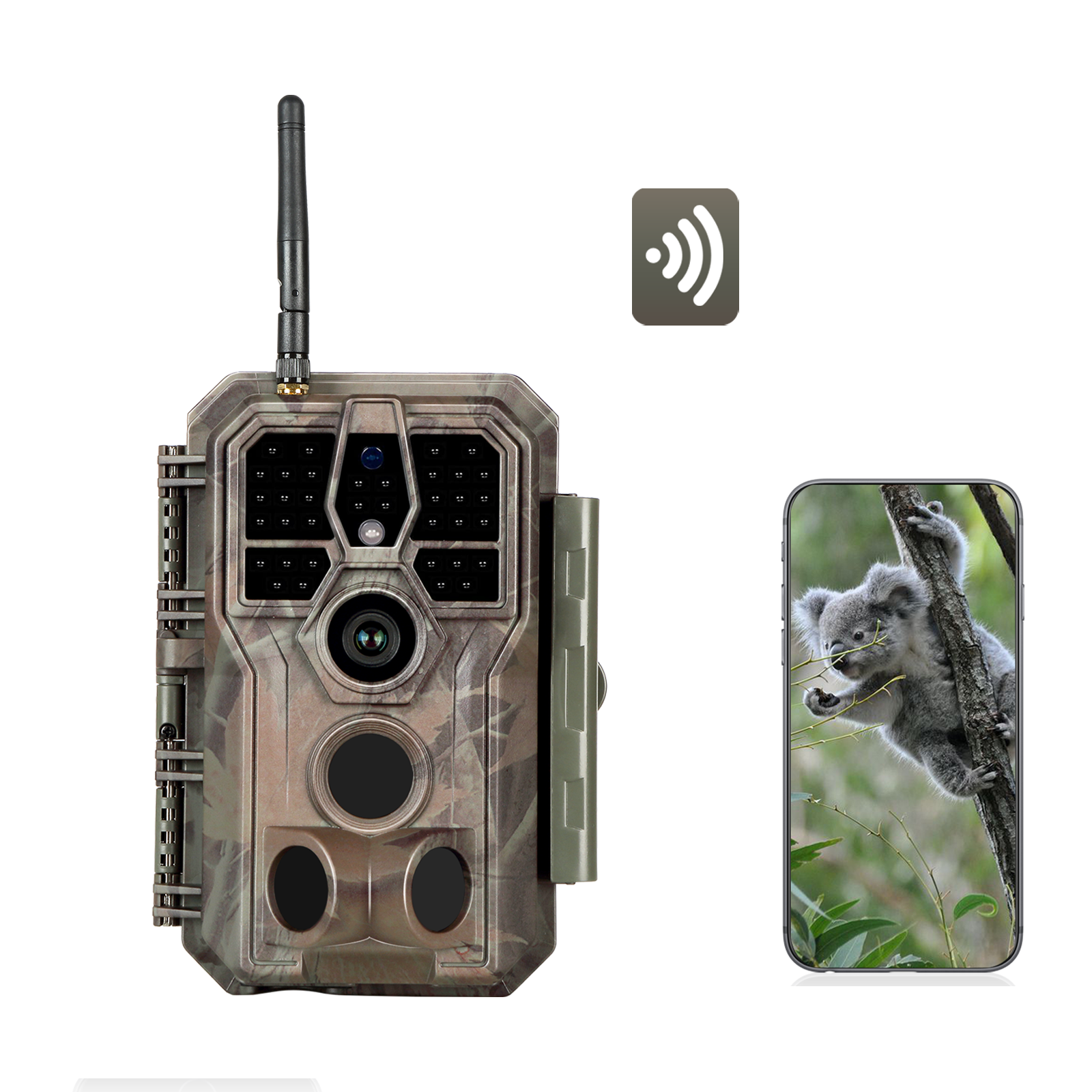 Wildkamera Wlan Fotofalle Jagdkamera Wildtierkamera 32MP 1296P 0,1s Schnelle Trigger Geschwindigkeit Nachtsicht Bewegungsmelder 120°PIR IP66 Wasserdichter | A280W Braun