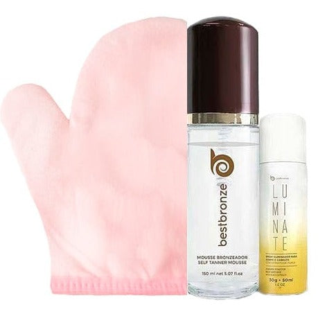 Kit Mousse Autobronzeador Clear Vegan - 150 ml + Luva + Mini Luminate 50 ml