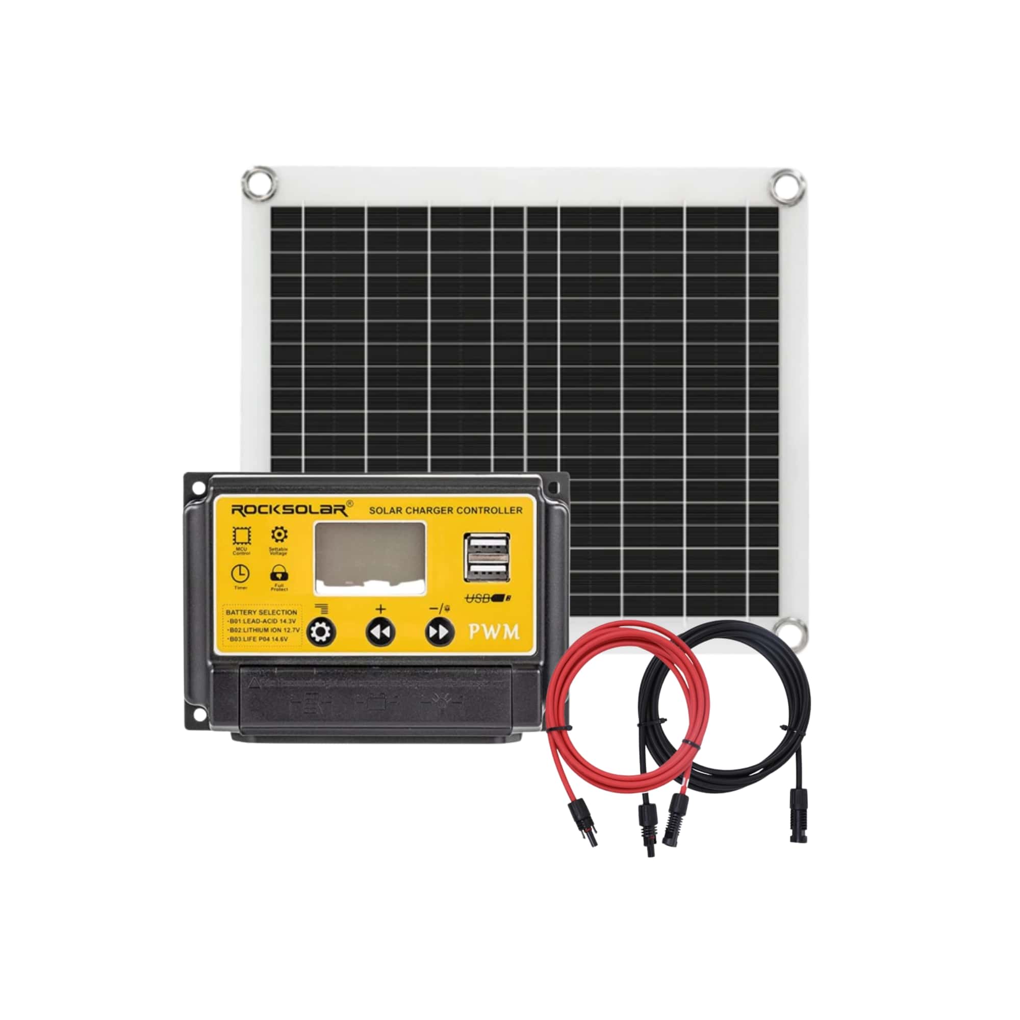 ROCKSOLAR 15W 12V Flexible Solar Panel Starter Kit with PWM Controller