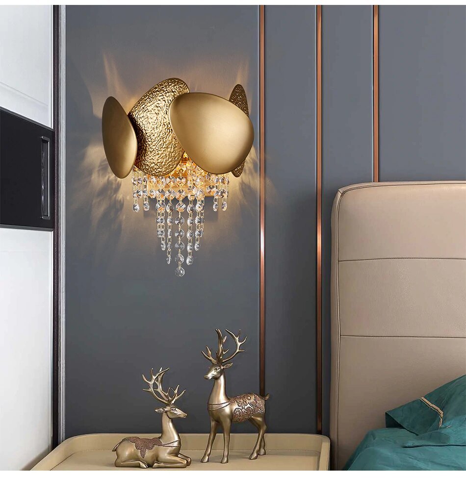 MIRODEMI® Modern crystal gold wall sconce for bedroom