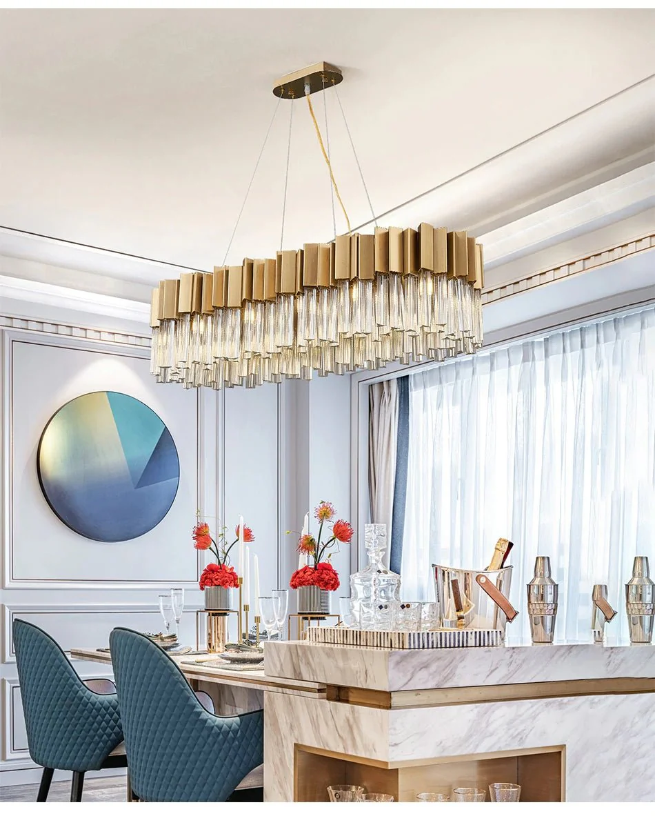MIRODEMI® Modern crystal gold chandelier in rectangle form