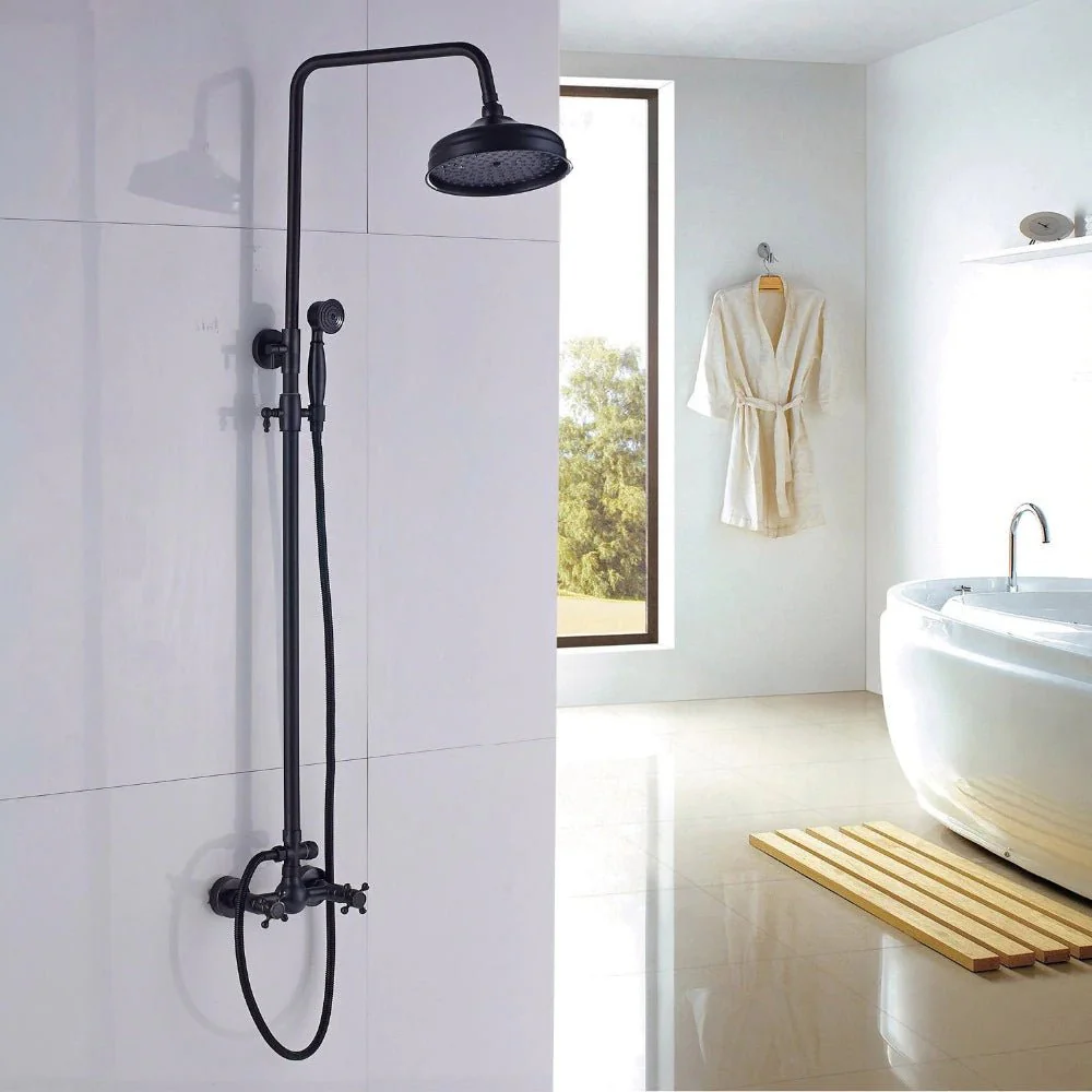 MIRODEMI® Black Bathroom Rainfall Shower Mixer Faucet Dual Handle Handshower