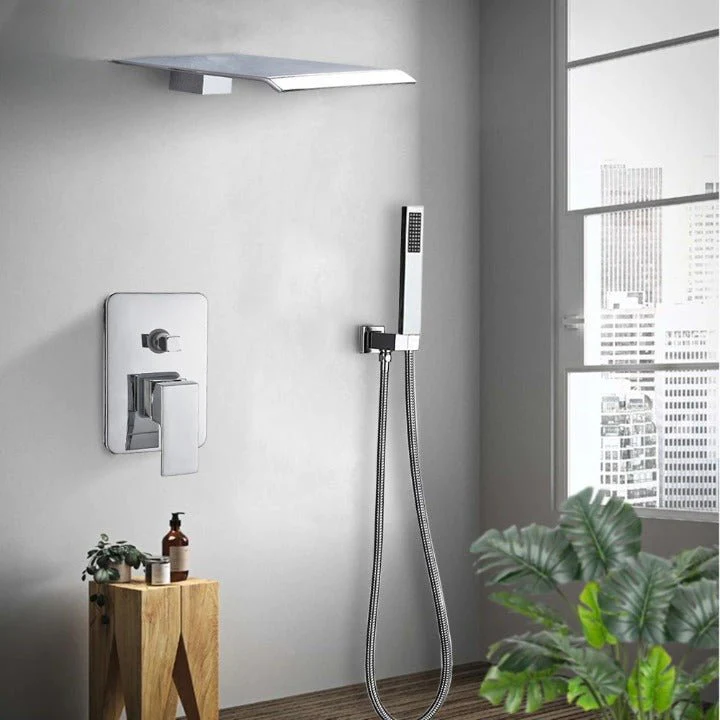 MIRODEMI® Chrome Waterfall Shower Faucet Set Wall Mounted Mixer Tap With Handshower