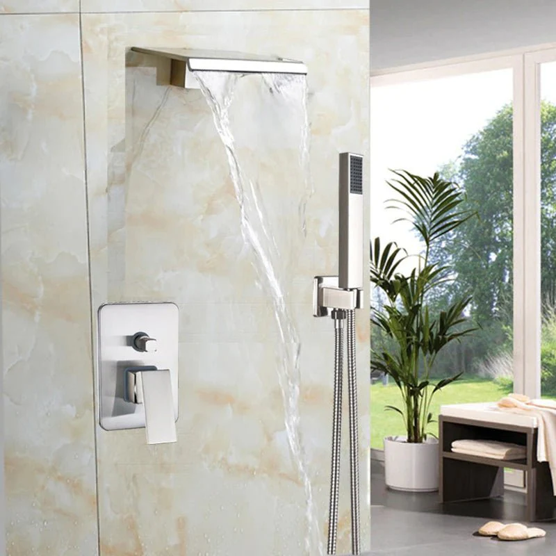 MIRODEMI® Brushed Nickel Waterfall Shower Faucet Wall Mounted Mixer Tap With Handshower