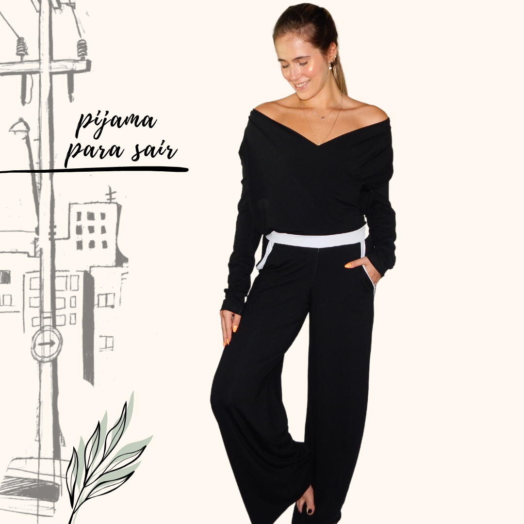 Pijama Feminino Homewear Preguistê Multifuncional Ocasional Seducao Preto e Branco