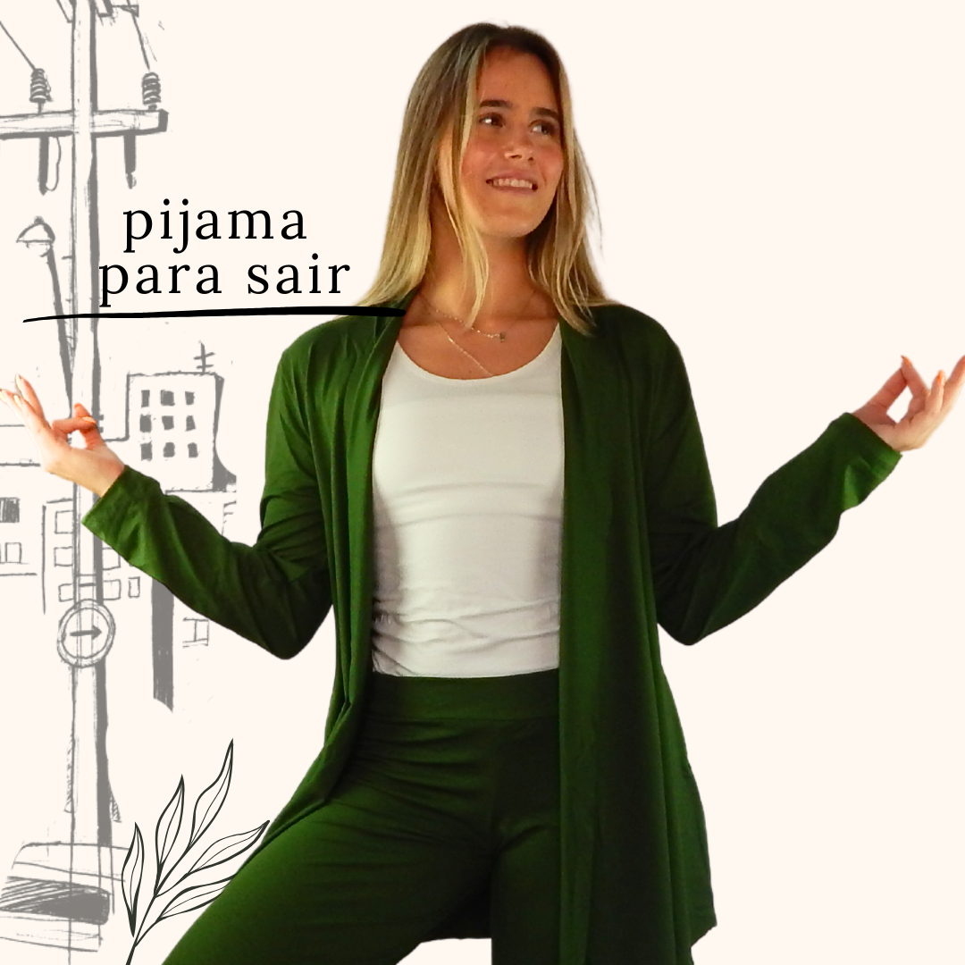 Pijama Feminino Homewear Preguistê Multifuncional Ocasional Oásis Verde Militar e Off