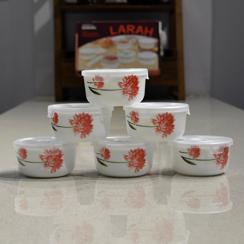 Larah by Borosil Opalware Katori with Lid | 6 Bowls and 6 Lids