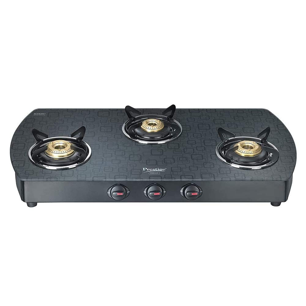 Prestige Premia Schott Glass-Top GTS 03L (D) 3 Burner Gas Stove | Black