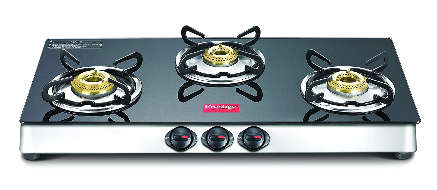 Prestige Marvel Plus Stainless Steel 3 Burner Gas Stove, Black