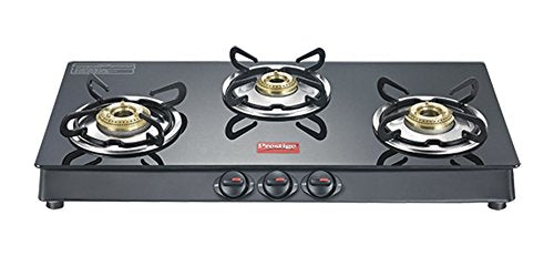 Prestige Marvel Plus Glass 3 Burner Gas Stove, Black