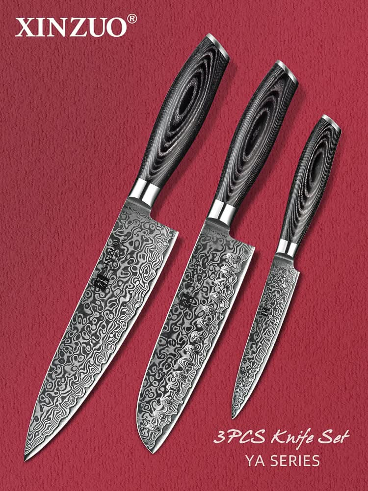 XINZUO 3-Piece 67 Layers Damascus Steel Kitchen Knife Set-Ya Series