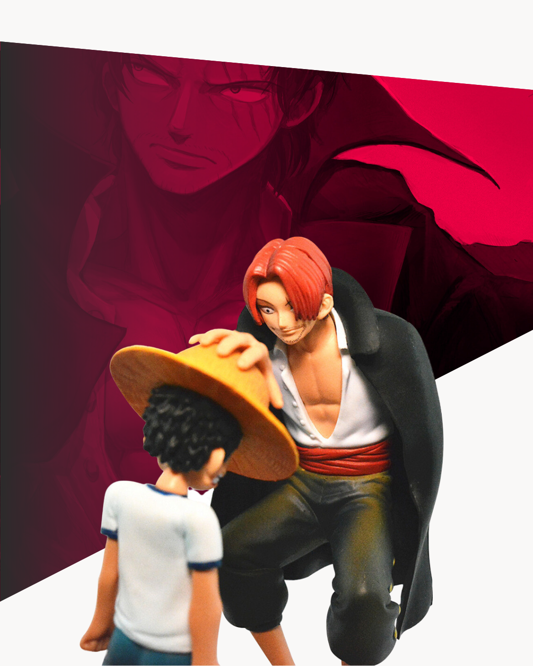 Action Figure One Piece: Shanks presenteando o chapéu para Luffy