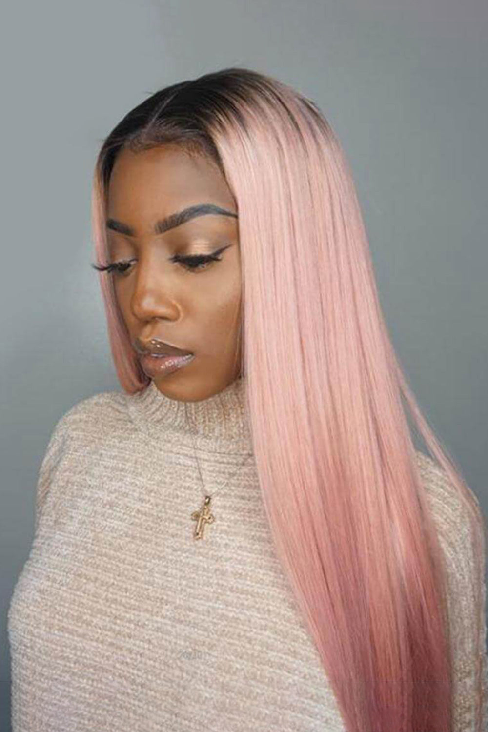 13x6 Glueless Hd Lace Pink Wig Dark Roots-HD51