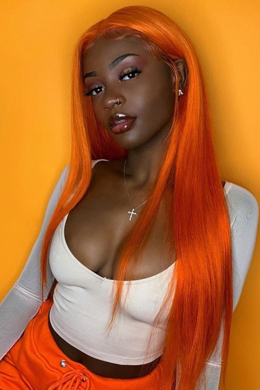 13x6 Glueless Hd Lace Wig Ginger Orange Straight-HD49