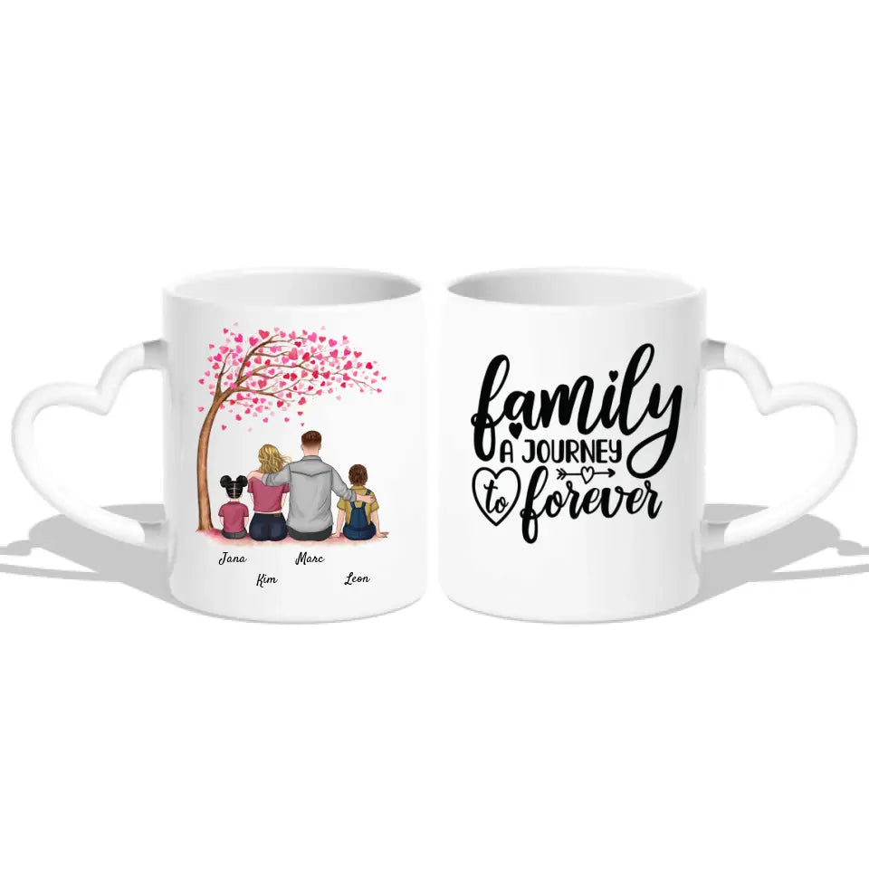 Personalisierte Tasse mit Familie (bis 2 Kinder), Hund und Katze