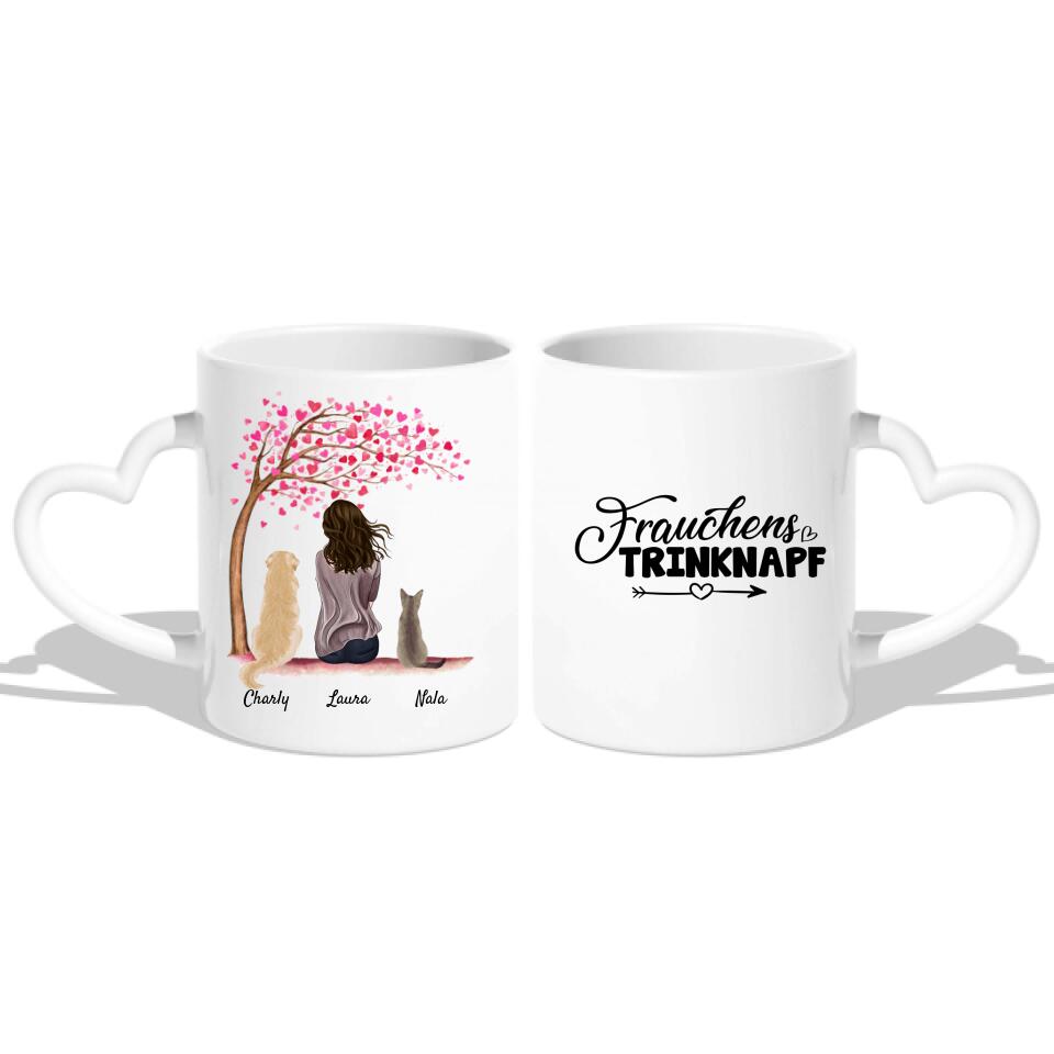 Frau mit Hund und Katze - Personalisierte Tasse