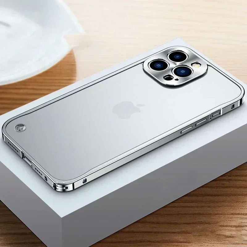 Metal Frame Translucent Frosted Acrylic Back Plate With Lens Protective Back Phone Case for iPhone