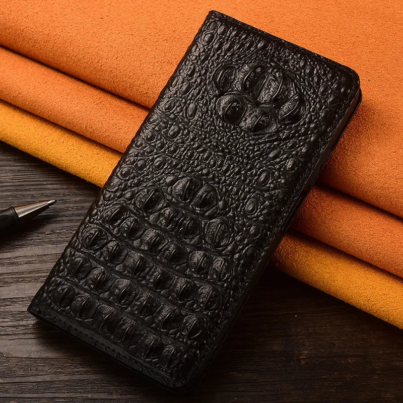 Business Crocodile Back Genuine Leather Wallet Flip Case For iPhone