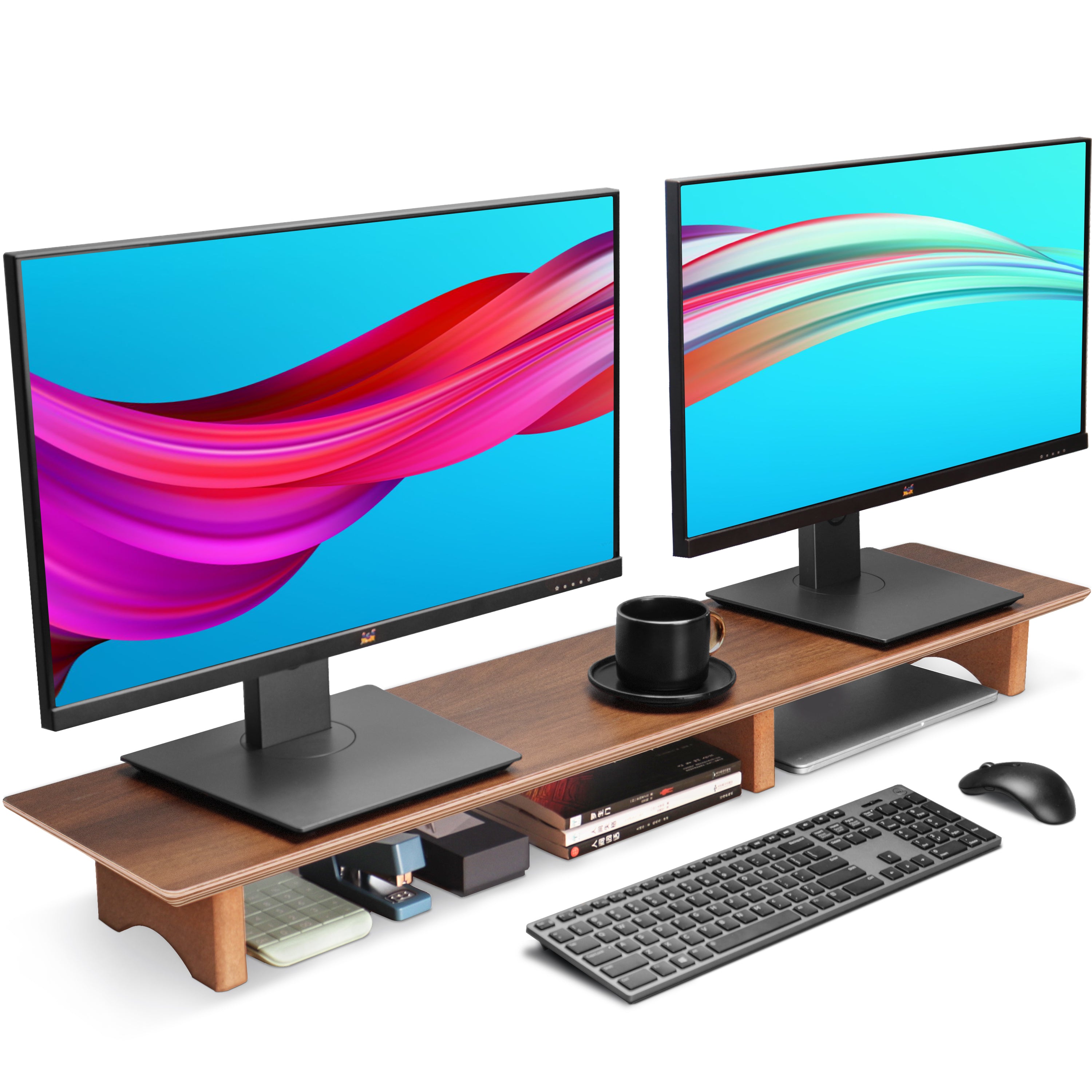 Dual Monitor Stand Solid Wood Desktop Stands (Three Color)