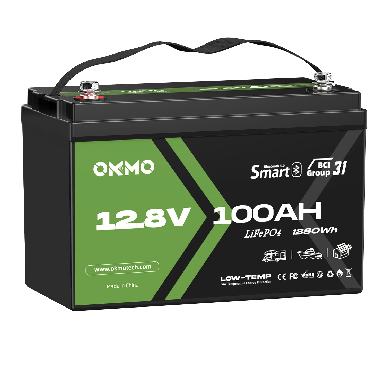 OKMO 12V 100Ah Group 31 15000+ Deep Cycles LiFePO4 Lithium Battery