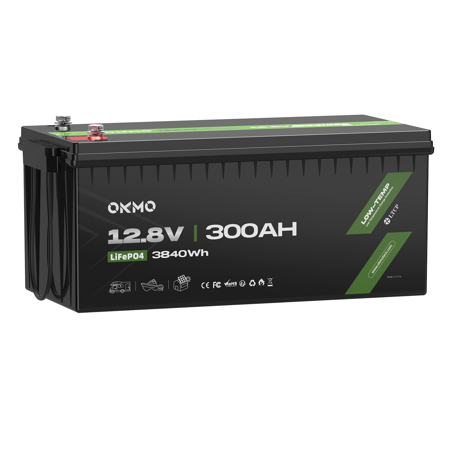 OKMO 12V 300Ah LiFePO4 Lithium Battery for RV, Vans & Camper