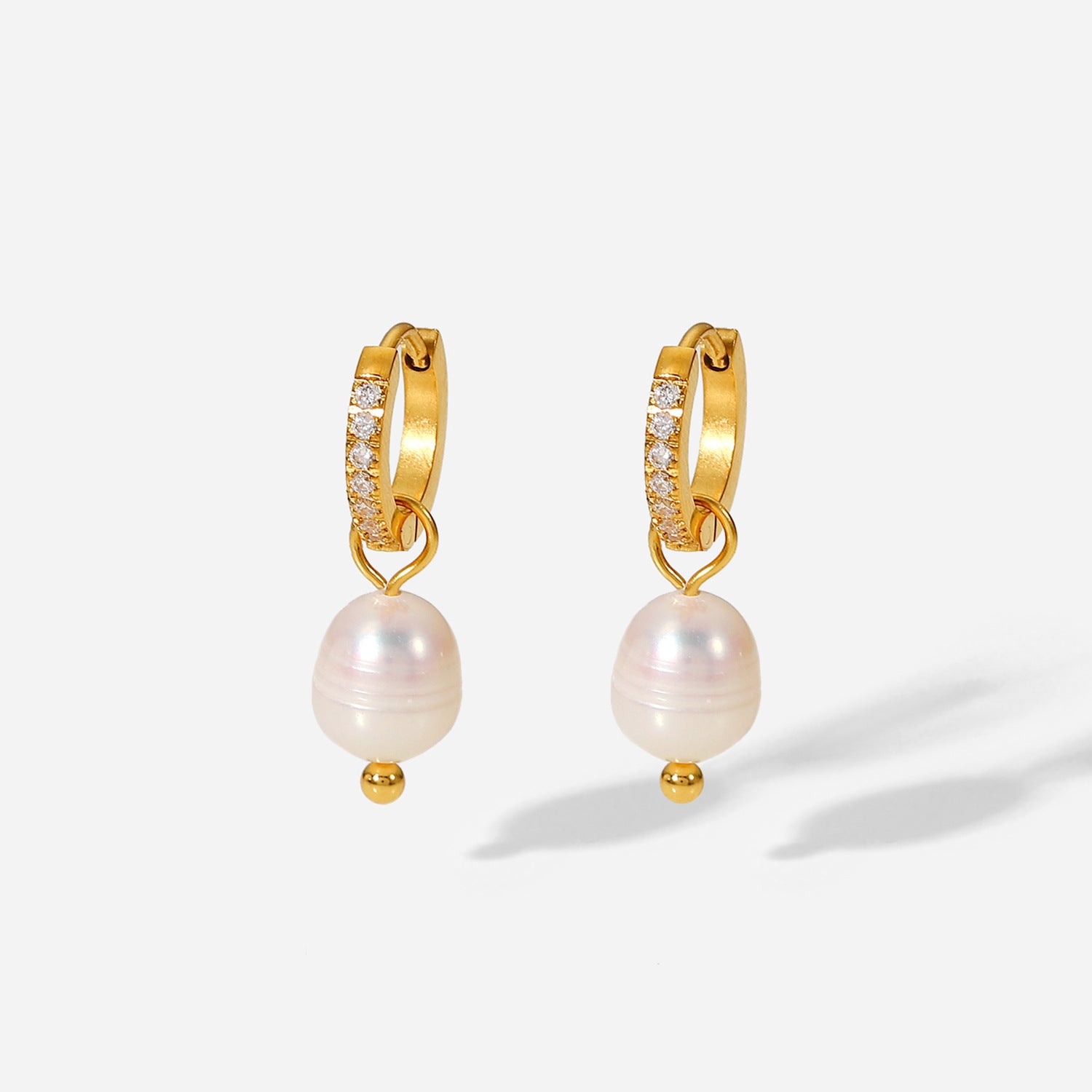 Zircon Micro-Inlaid Freshwater Pearl Earrings