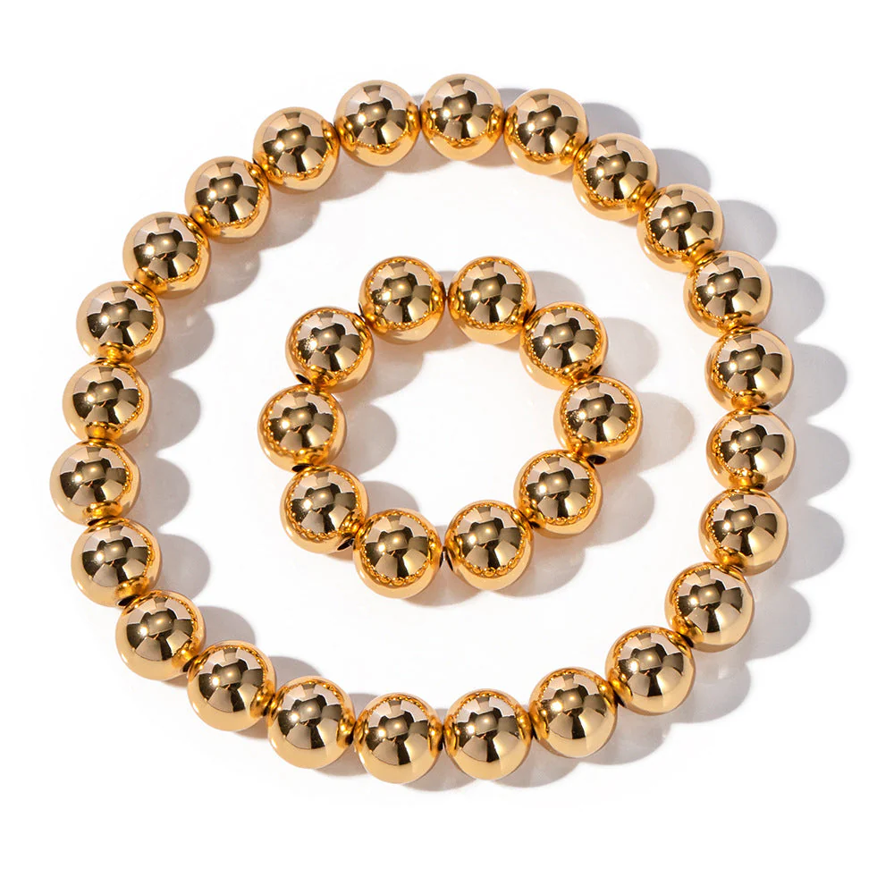 Round Beads Necklace/Bracelet in 18k Gold Plated: Fashionable for Women