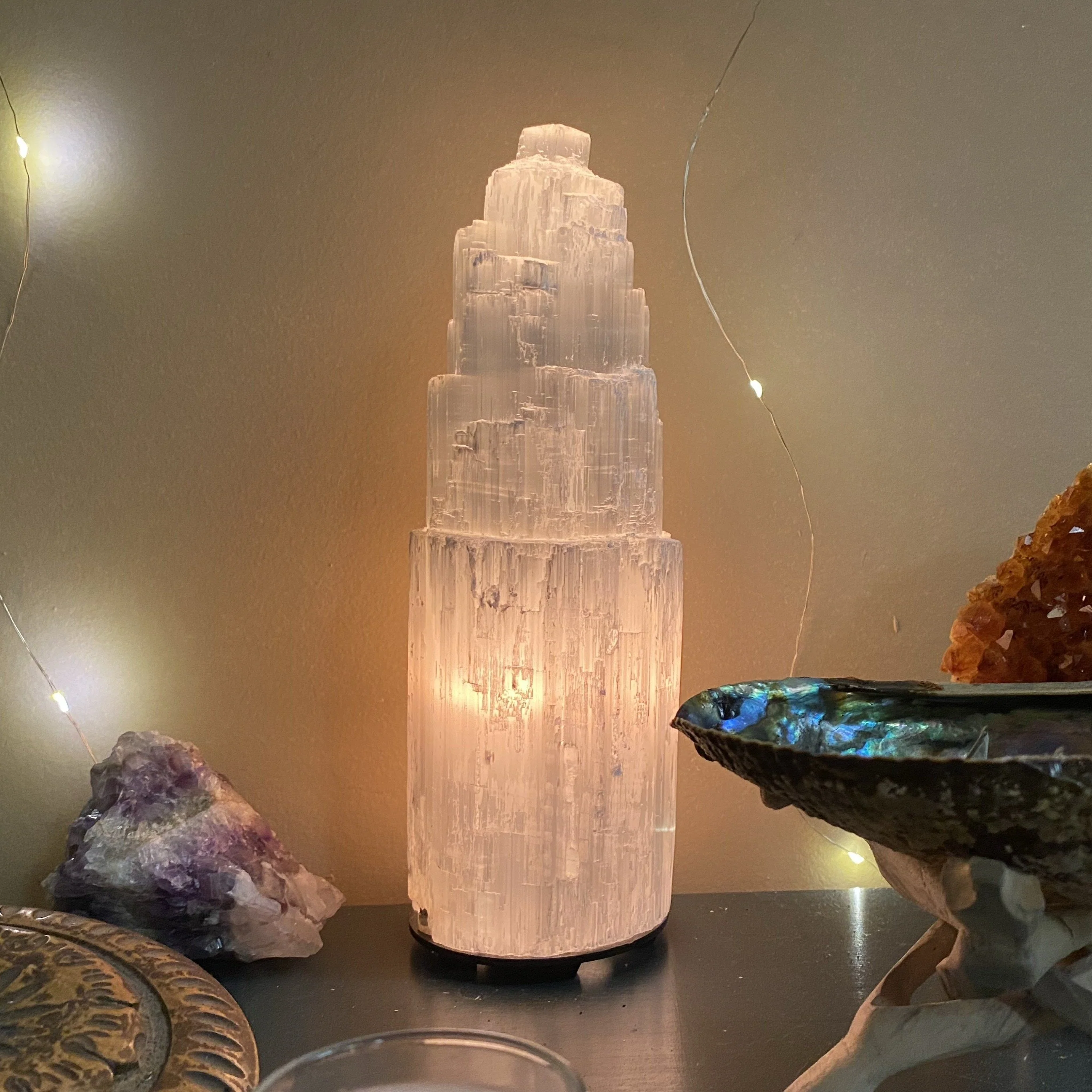 Satin Spar (Selenite) 12” Large Mountain Lamp