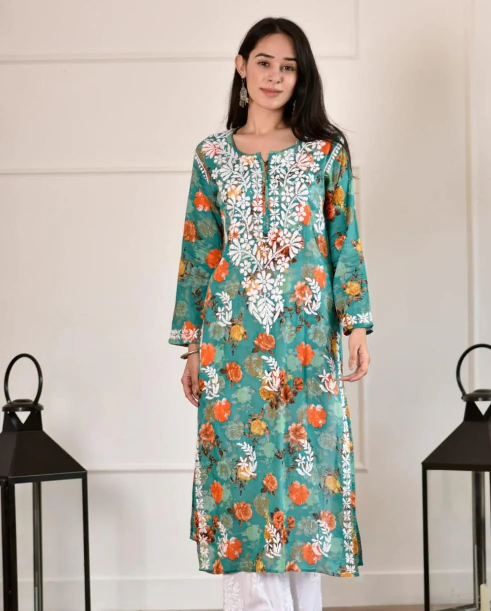 Liza Sea Green Mul Mul Chikankari Kurta