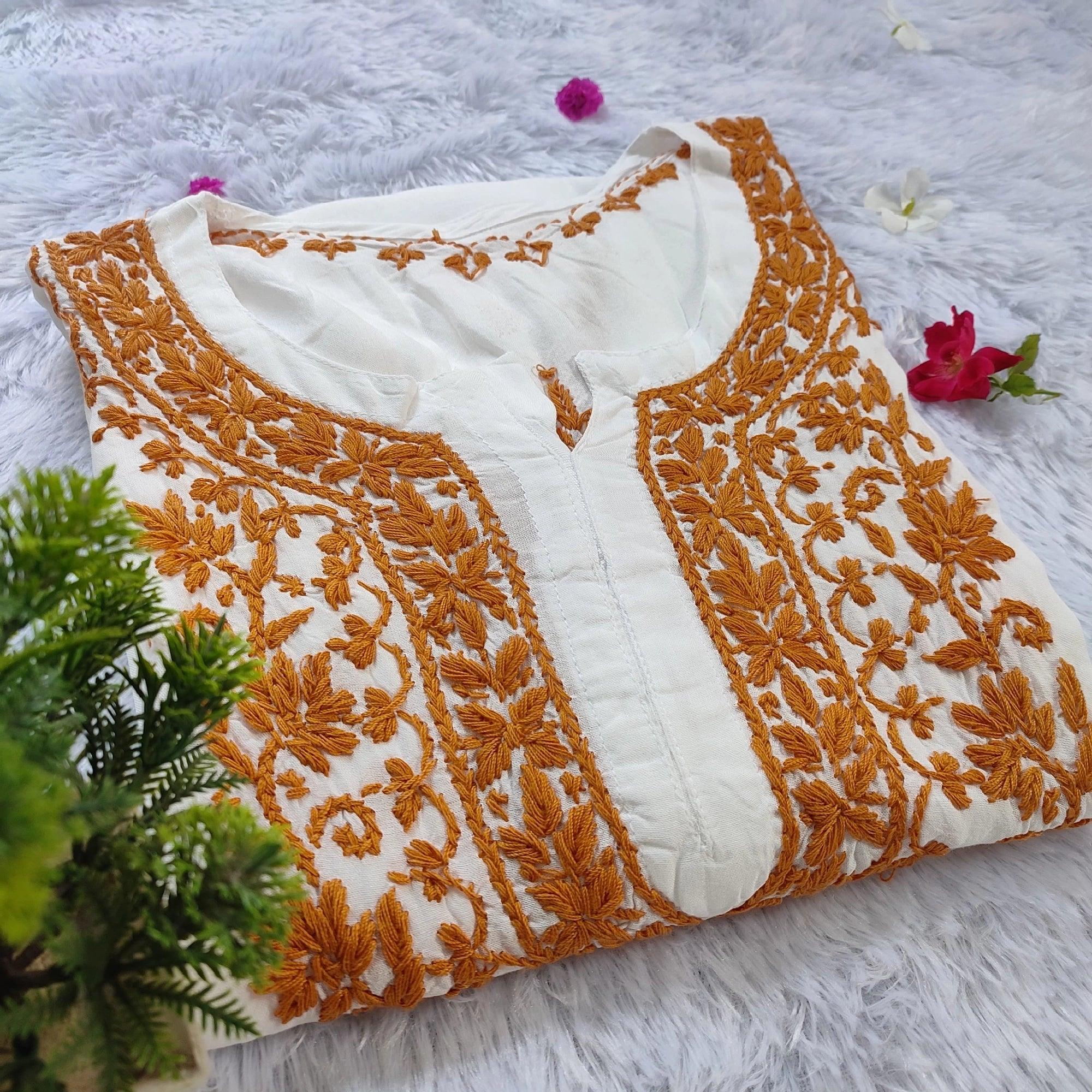 Nazia Mustard Chikankari Rayon Kurti