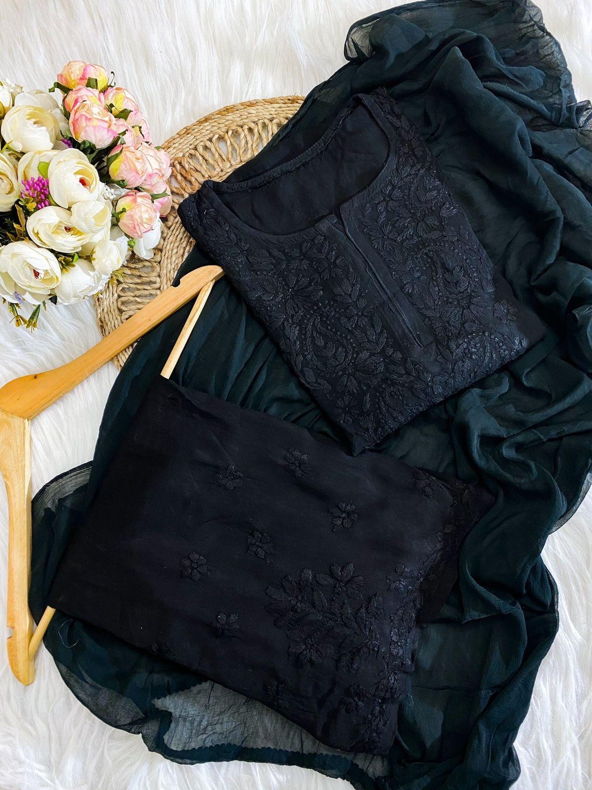 Zeenat Black Rayon Chikankari Set