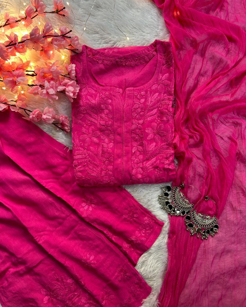 Zeenat Fuchsia Rayon Chikankari Set