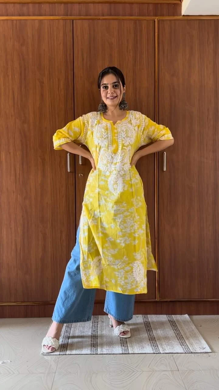 Batool Yellow Mul Mul Kurta