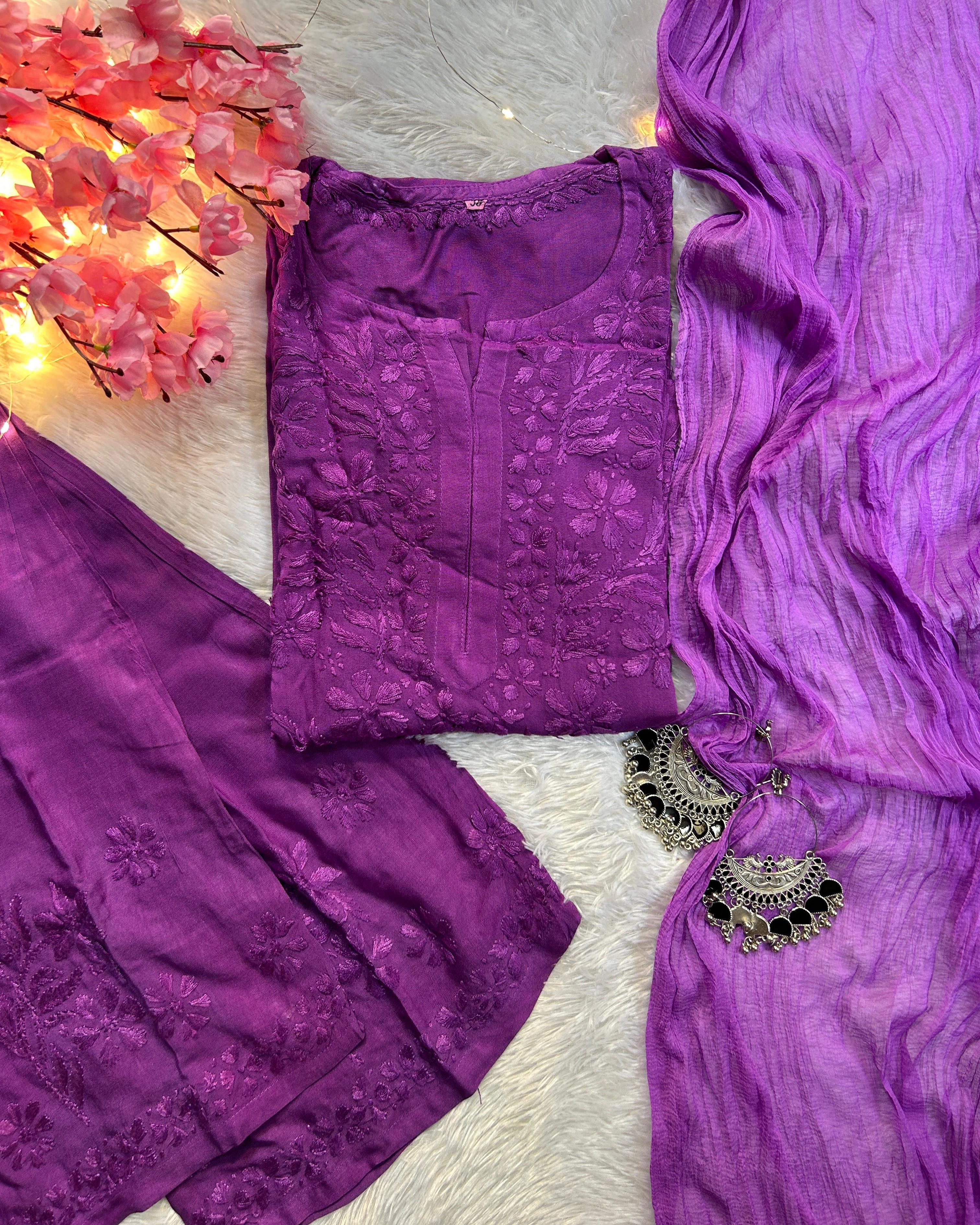 Zeenat Purple Rayon Chikankari Set