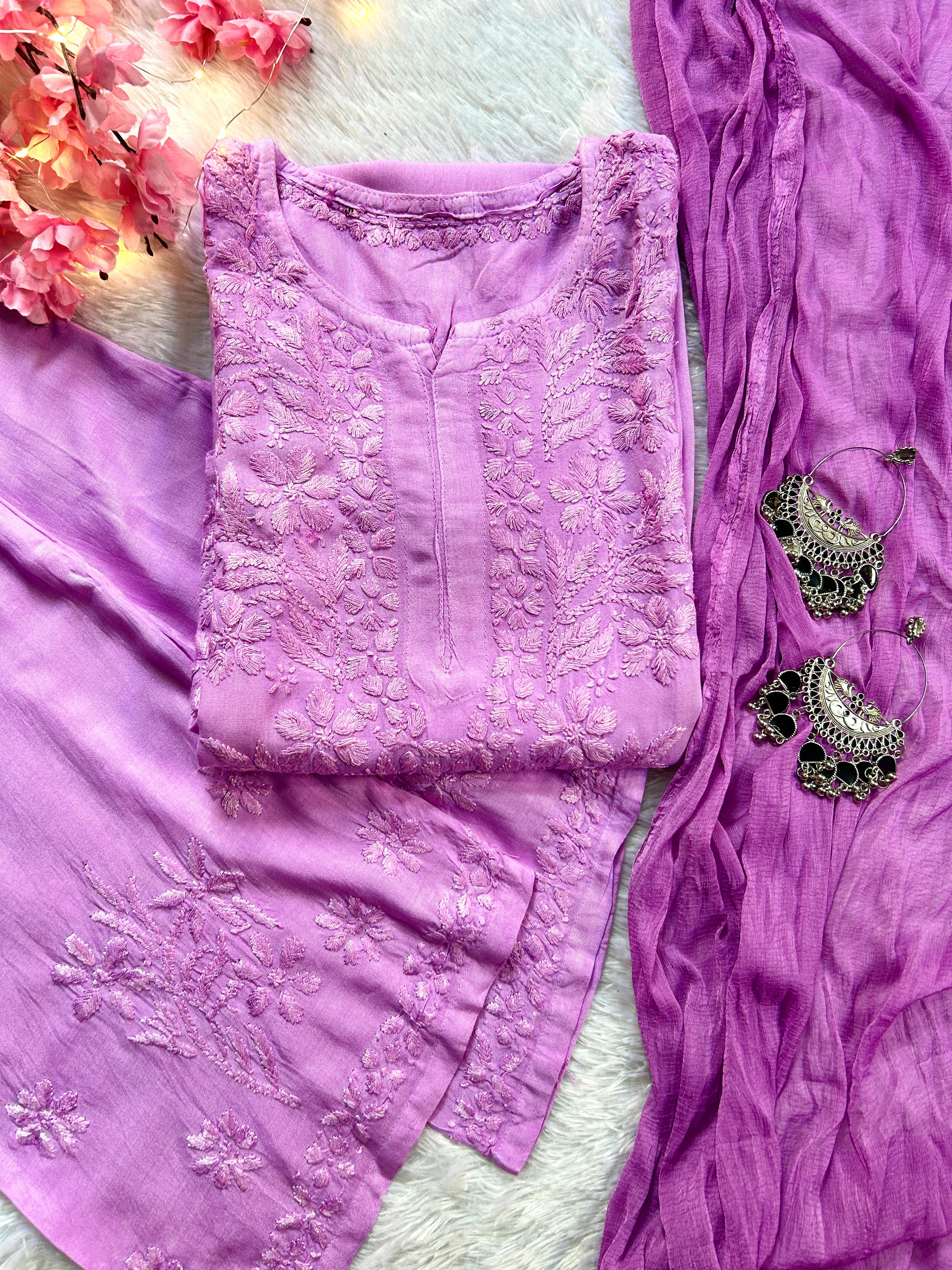 Zeenat Lilac Rayon Chikankari Set