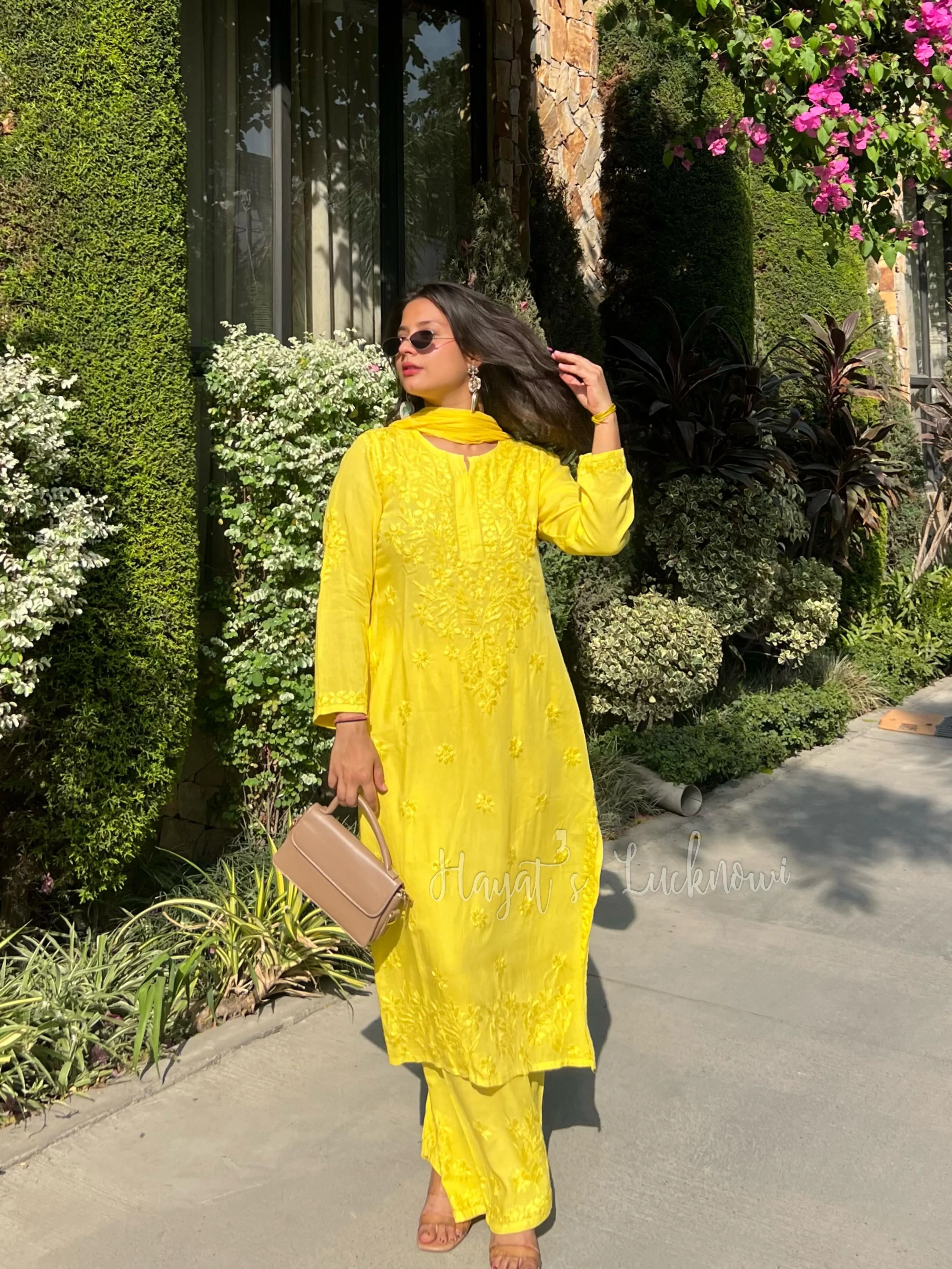 Zeenat Yellow Rayon Chikankari Set