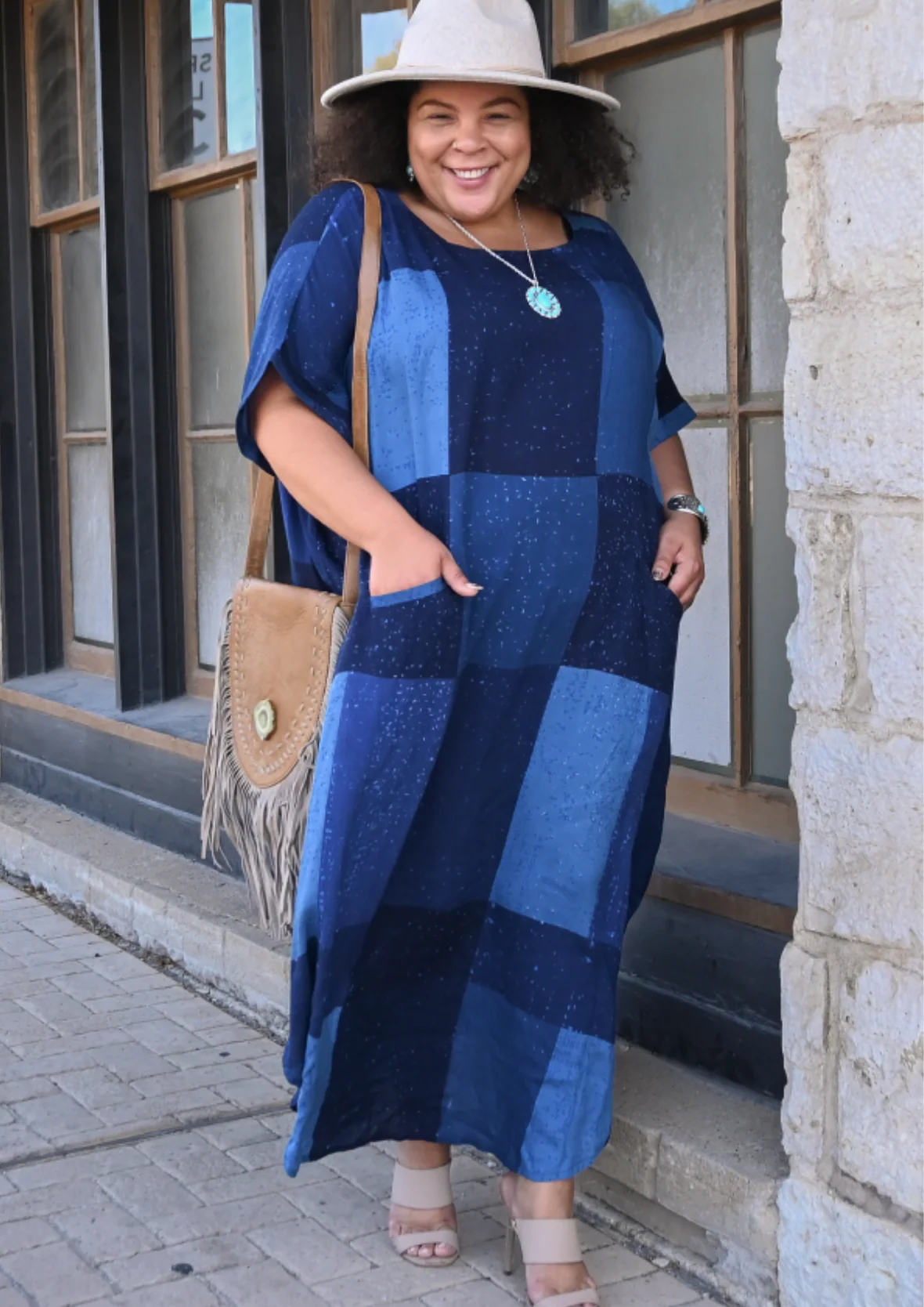 Colorblock Maxi Kaftan With Pockets