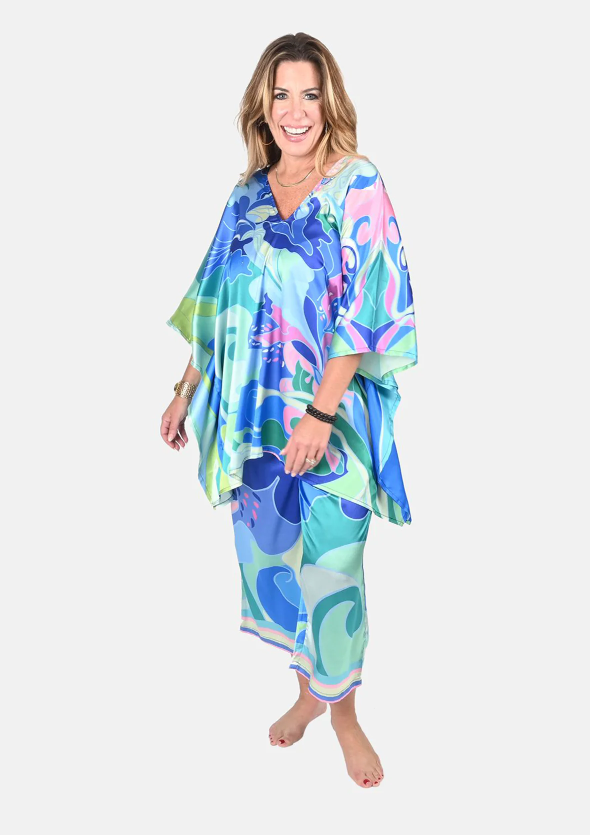 Satin V-Neck Kaftan and Pant Set
