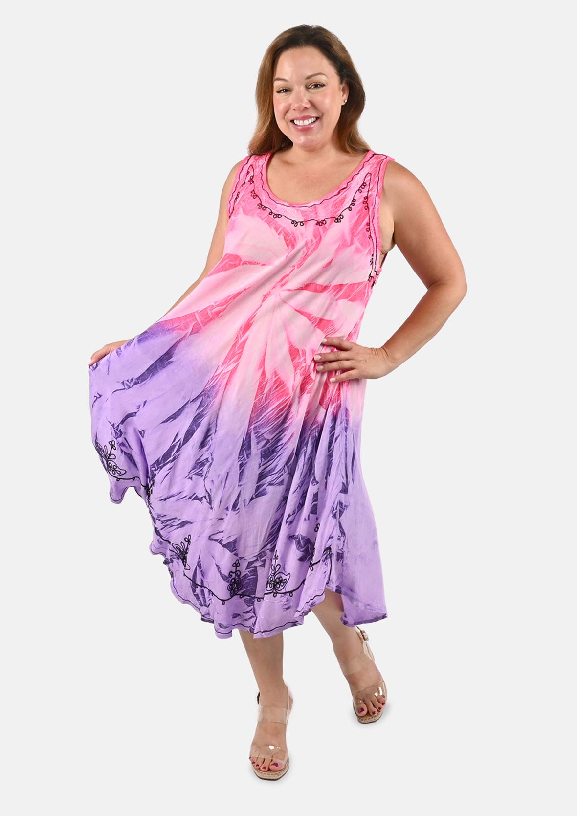 Embroidered Tie-Dye Umbrella Dress