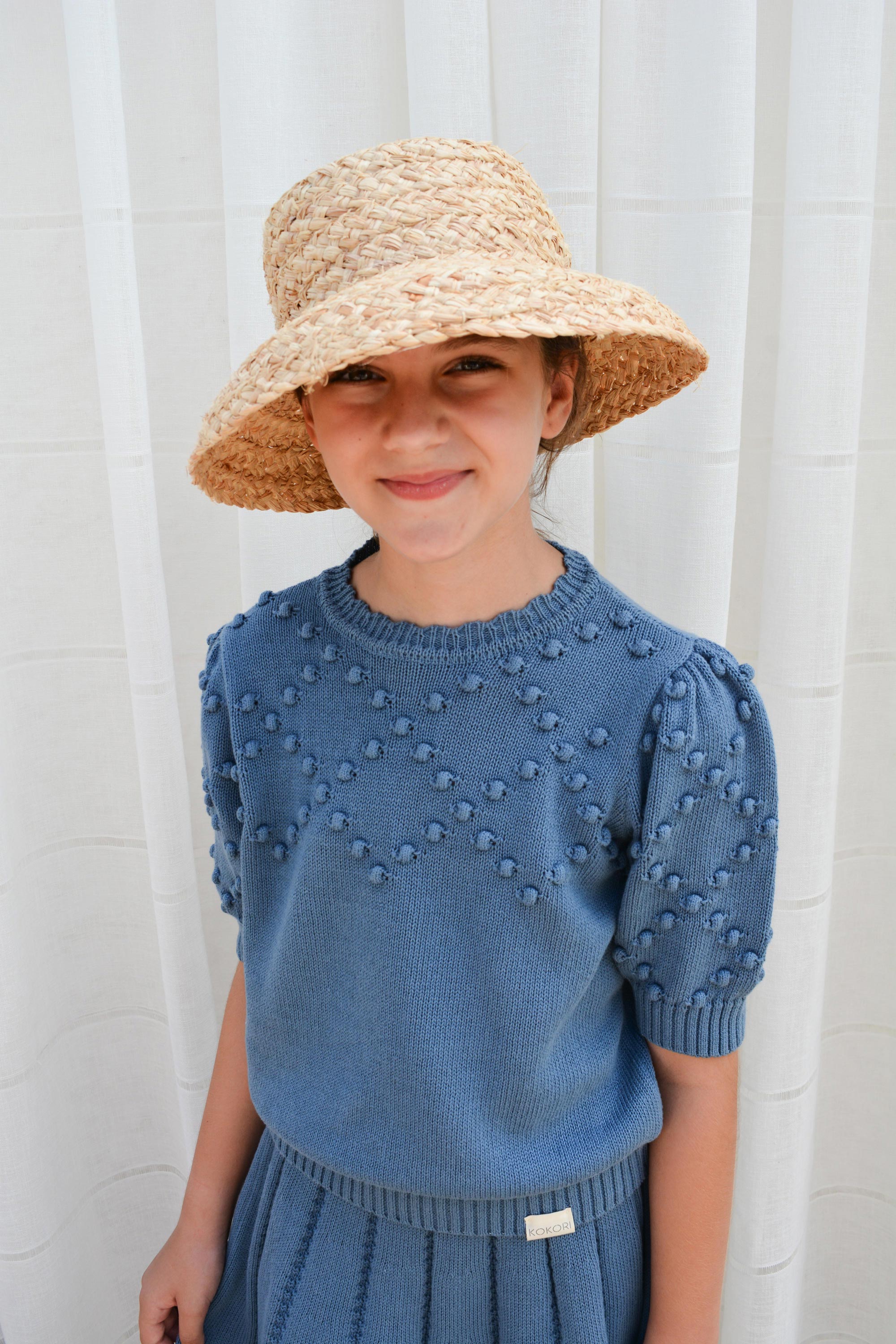 Girls Blouse, Pompom indigo