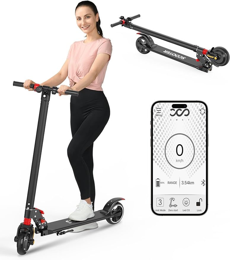 Electric Kick Scooter, Max 15MPH Power by 250W Motor,12/15Miles Range, Commuting E-Scooter, 6.5" Solid Tire,Foldable Scooter for Adults & Teens,Smart APP