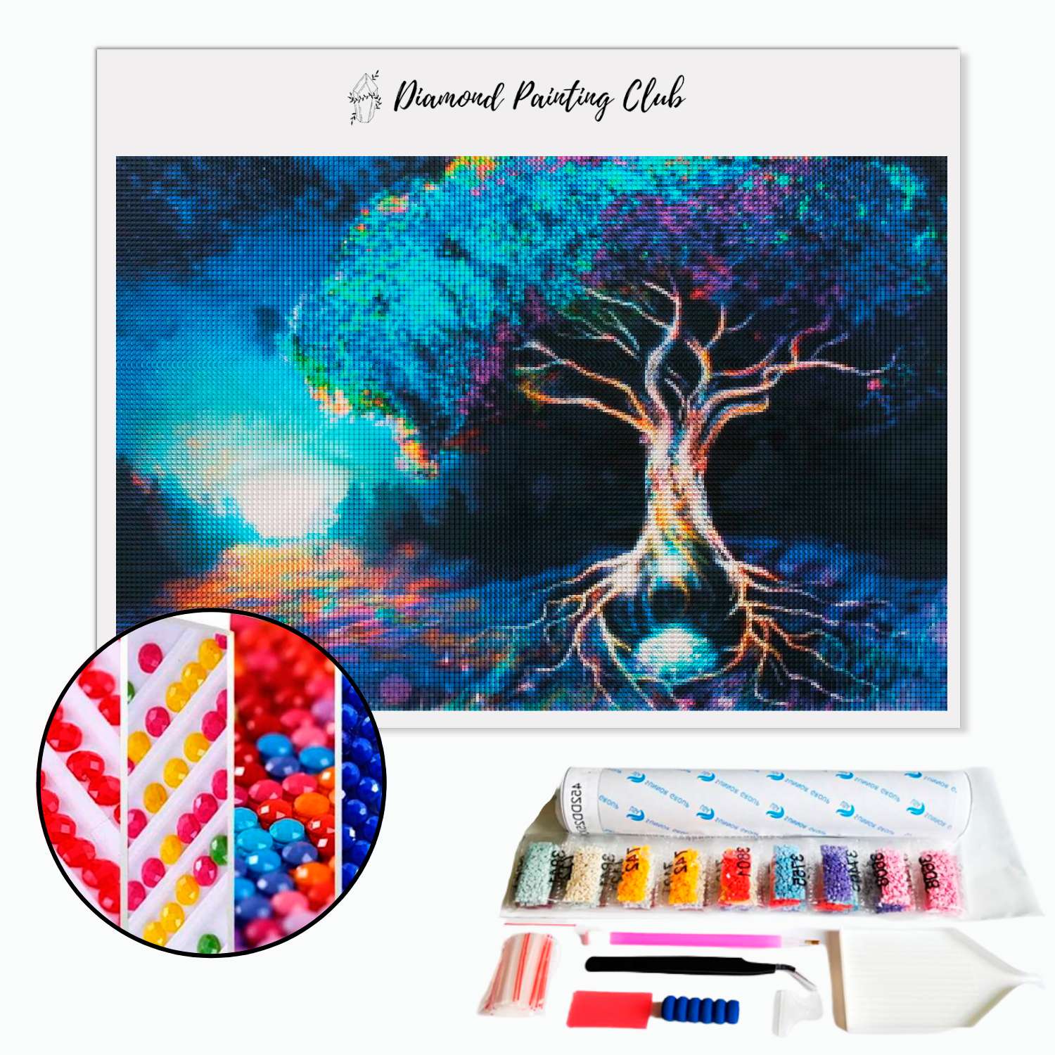 Broderie diamant Arbre Multicolore source d'eau