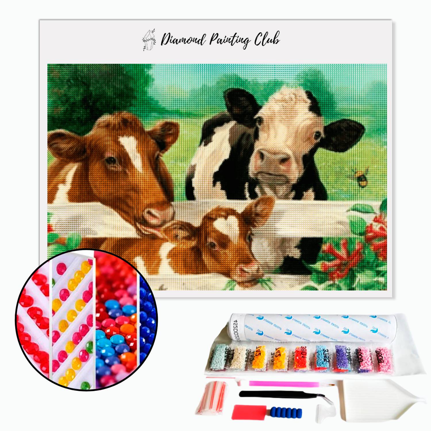 Broderie diamant Vaches et Veau