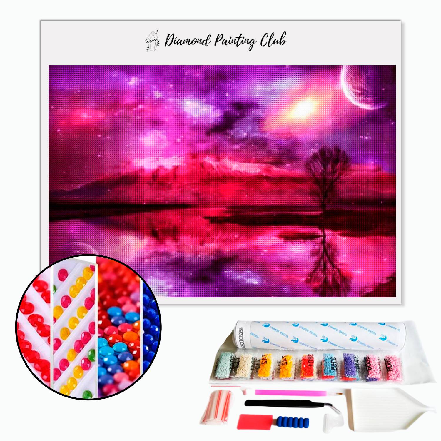 Broderie diamant Nuit violette abstraite