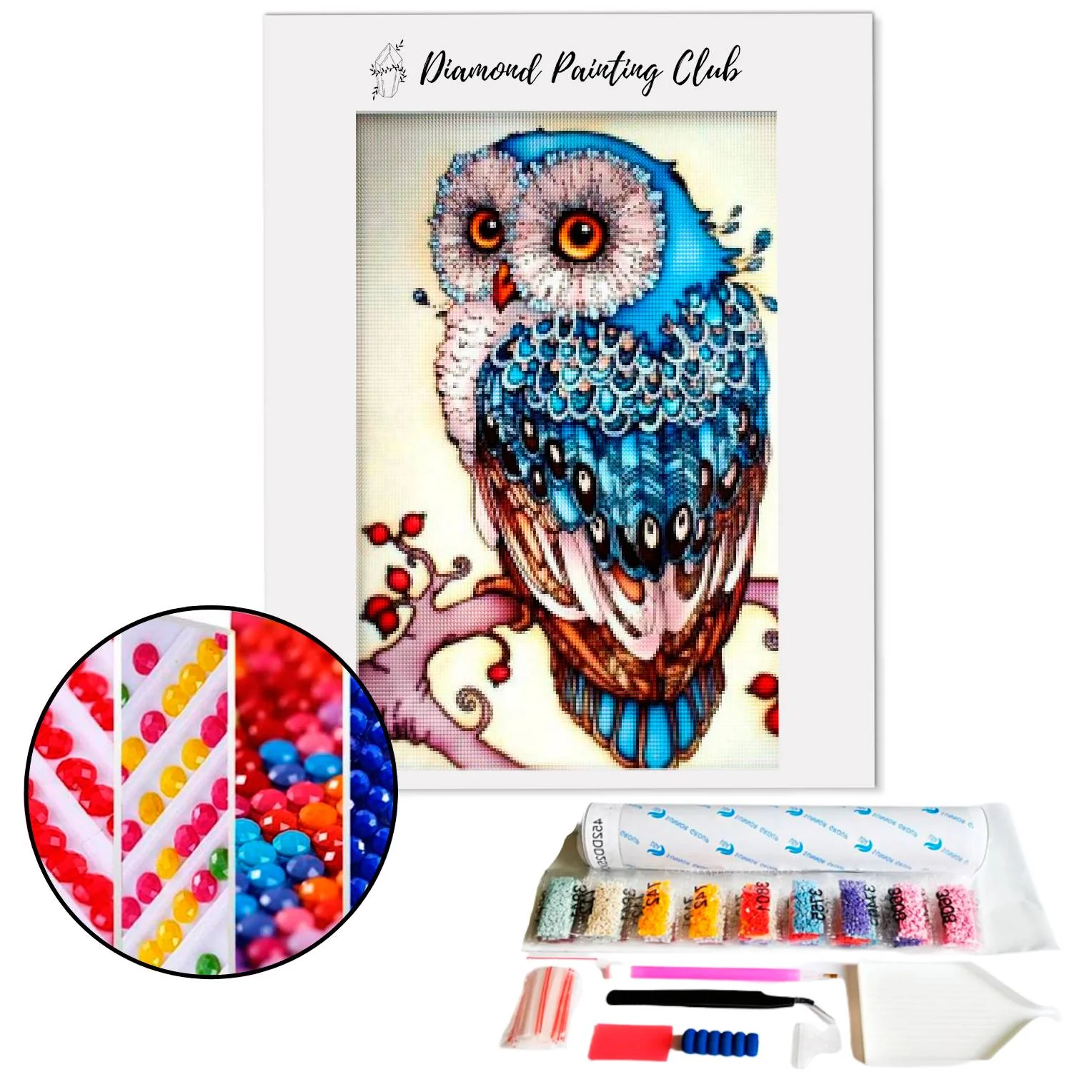 Broderie diamant Chouette Bleu Abstraite