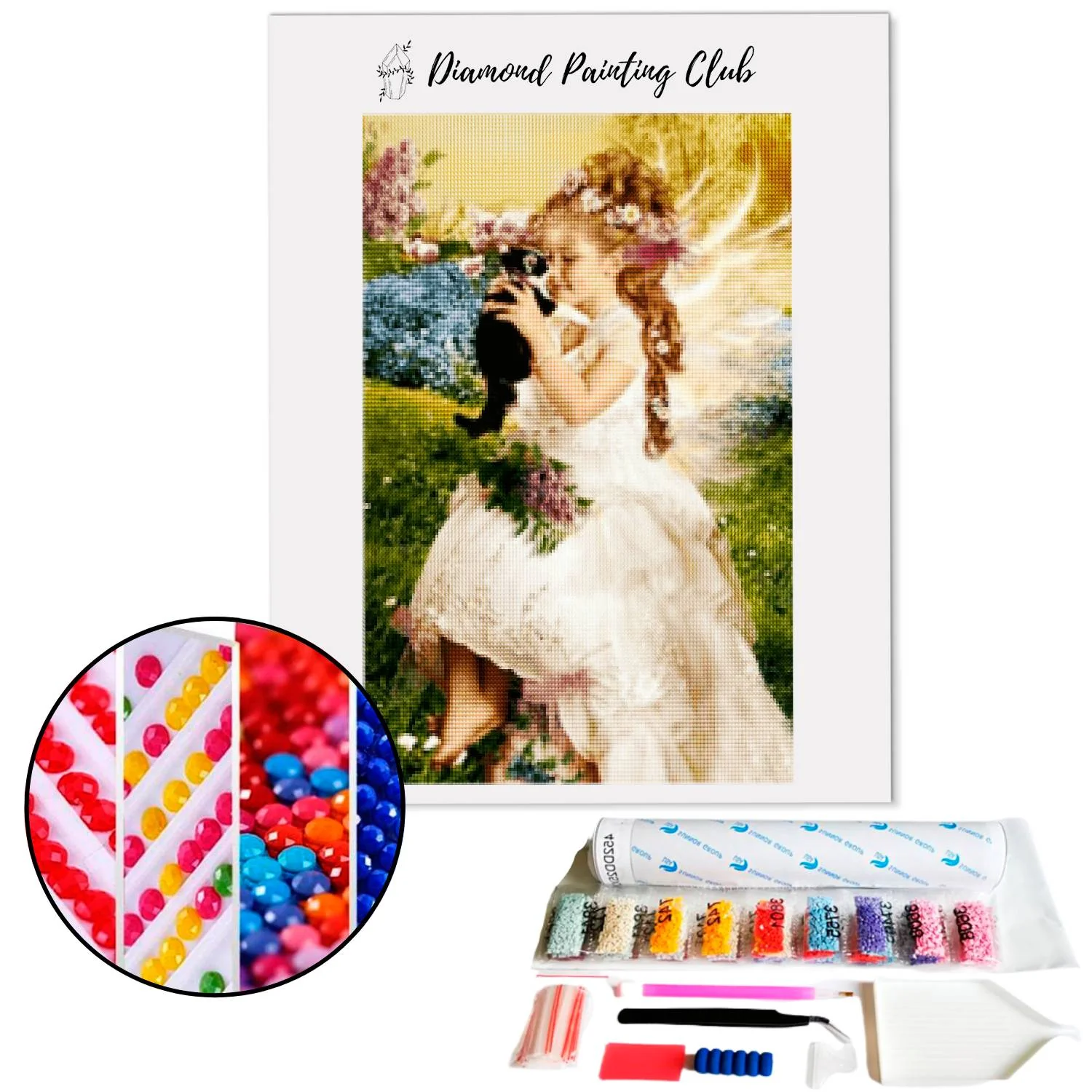 Broderie diamant Enfant princesse et chaton