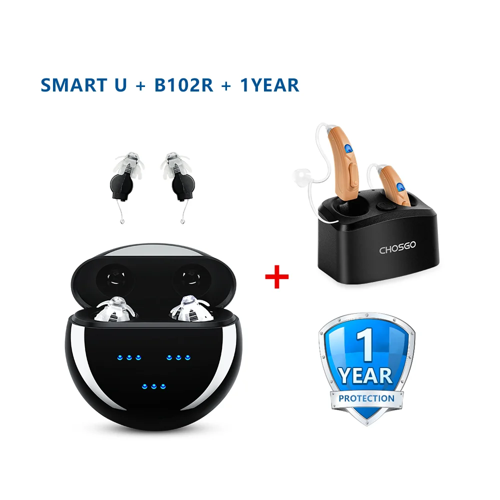 SmartU Rechargeable OTC Hearing Aids with 1-Year Protection Plan